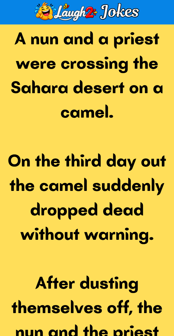A nun and a priest crossing Sahara desert on camel